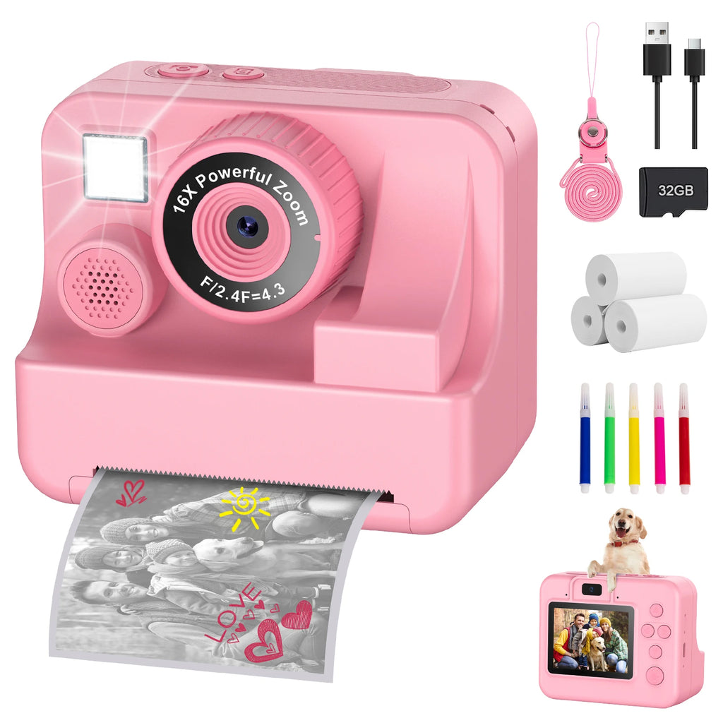 New Bee Kids Instant Print Camera 1080P HD Dual Lens Selfie 32GB Digital Camera for Girls Boys Christmas Birthday Gifts Toys