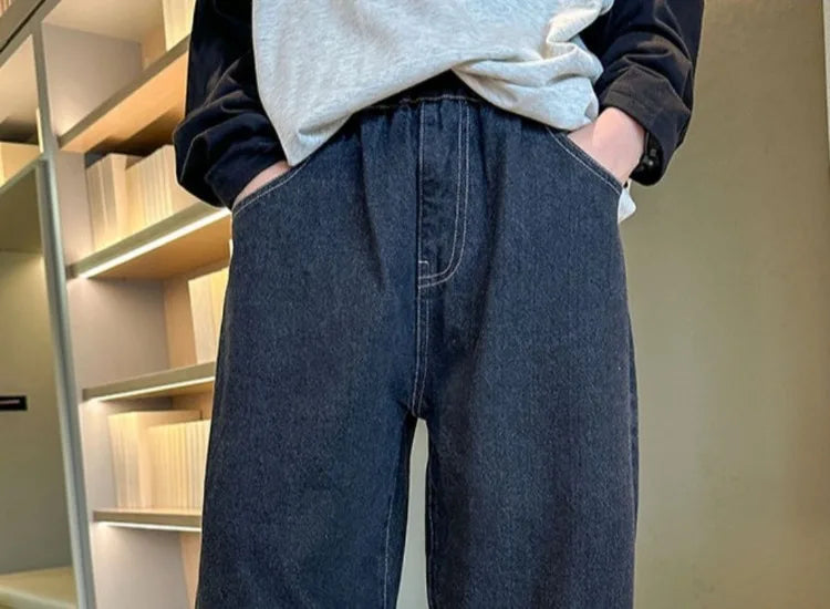 2025 New Boys' Denim Jeans Spring Autumn Kids Casual Sport Pants Long Korean Style Trendy Streetwear