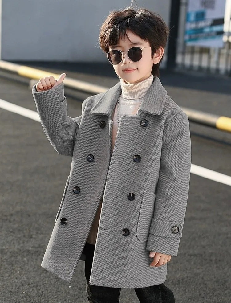 2025 Autumn Winter Kids Korean Style Plus Size Warm Thickened Wool Coat Windbreaker Stylish Outdoor Jacket