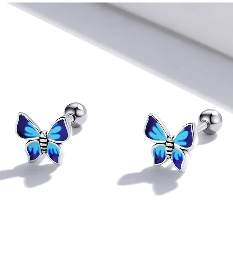 Bamoer 925 Sterling Silver Luxury Girl Earrings Rainbow Butterfy Cute Fancy Funny Ear Stud Original for Women Party Fine Jewelry