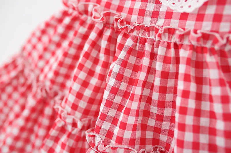 Summer New Simple Style Small Checkered Children'S Sleeveless Clothes, Sweet White Petal Lapel Baby Girl Dress (0-4 Years Old)