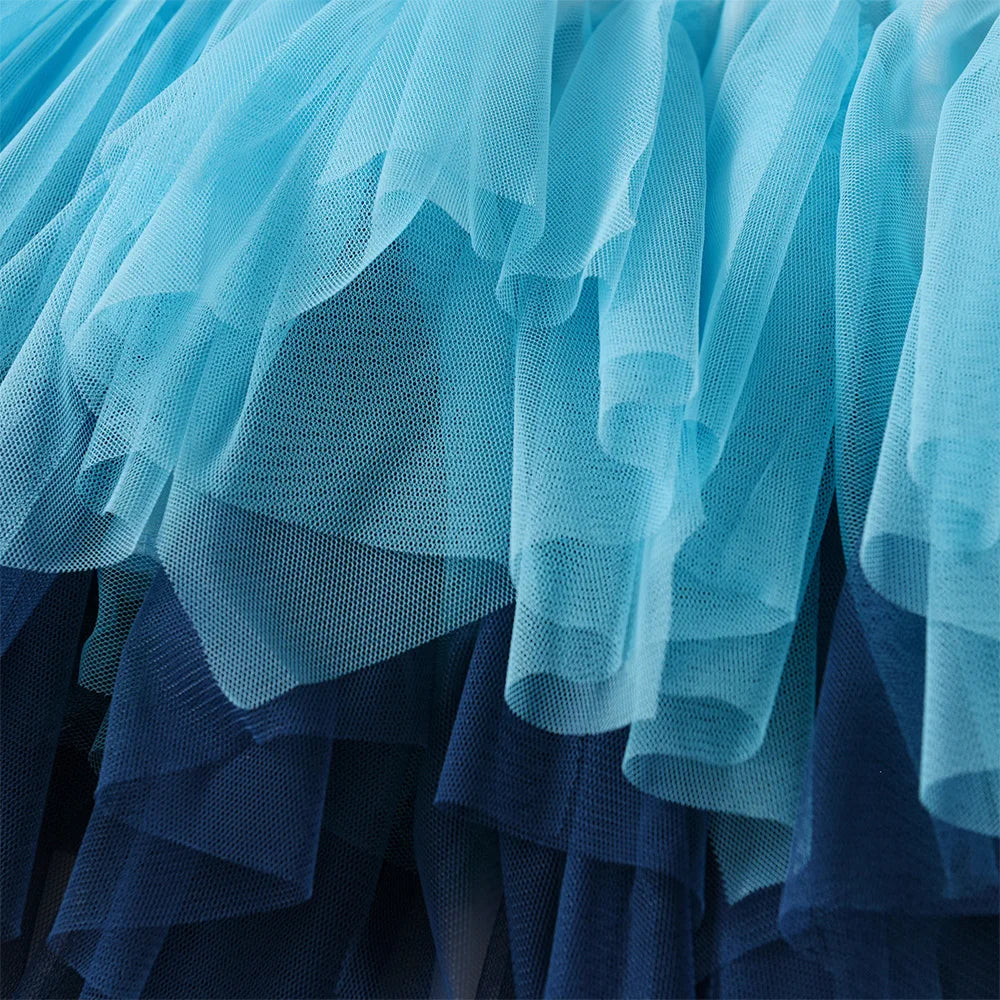 VIKITA Girls Blue Mermaid Print Tutu Dresses Kids Beach Vacation Birthday Party Gradient Princess Mesh Tulle Frocks 8 Years Old