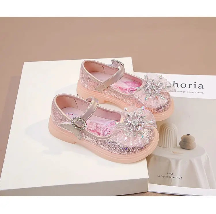 Disney Children's High Heel Princess Elsa Party LED Light Shoes Summer Girls Sandals Baby Girls' Crystal Blue Pink Shoes 23-34