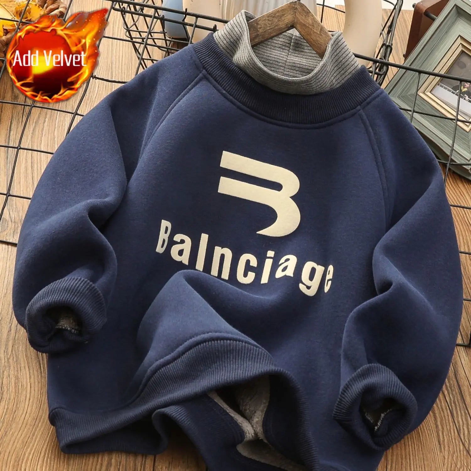 Boys' Big Kids Winter 2025 New Fake Two-Piece Fleece-Lined Mid-Collar Thickened Stylish Base Layer Sweatshirt Tops