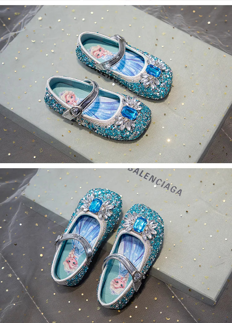 Kids'Casual Shoes PU Leather Sequin Crystal Fashion Summer Shoes For Girls Breathable Soft Bottom Blue Silver Pink Size 23-34
