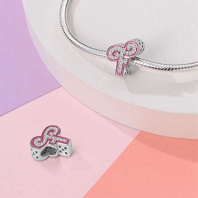 Pink Girl Series 925 Sterling Silver Alphabet Charms Beads Cute Letter Fit Original Bracelet Bangle Necklace DIY Jewelry