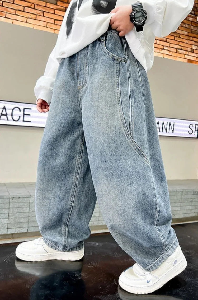 2025 Spring New Boys Loose Fit Jeans Long Pants for Toddler & Big Kids, Handsome Casual Denim Pants, Trendy Kids Clothing