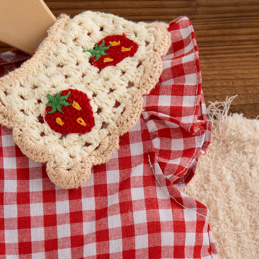 Summer New Cute Strawberry Baby Girl Dress, Simple Style Red Checkered Children'S Sleeveless Clothes (9 Months -4 Years Old)