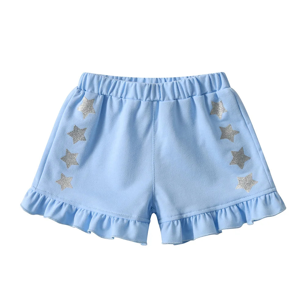 VIKITA Girls Clothing Sets for Summer Kids Unicorn Cartoon Print Short Sleeve Cotton T Shirt and Ruffles Shorts Pants 2 Pcs Suit