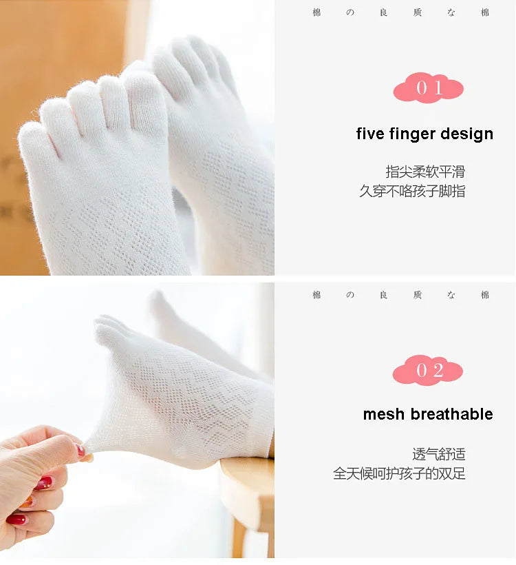 5 Pairs Toddler Baby Socks Solid Cotton Five Fingers Kids Boys Girls Mesh Breathable Toe Socks 1-3-6-10-12 Children Accessories