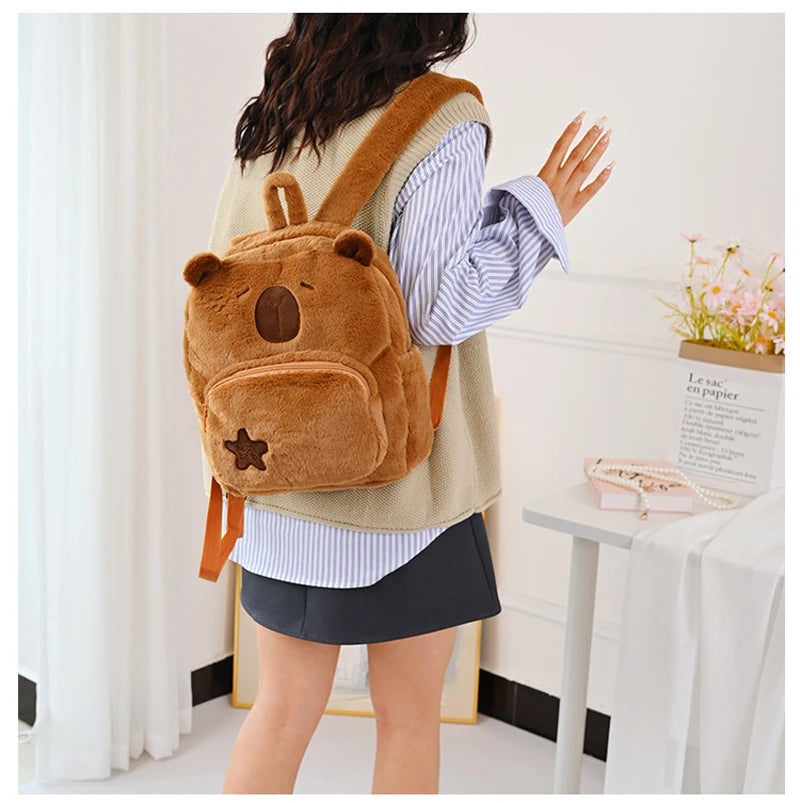 Capybara Backpack Cute Plush Shoulder Bag Dual-purpose bookpack Bag Cute Tote Backpack Large Capacity Student School Bag