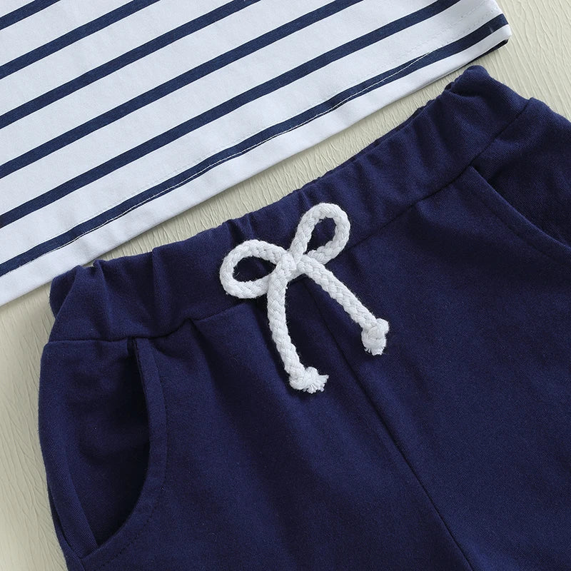 Boys Summer Outfit Set Short Sleeve Graphic T-shirt with Denim Shorts Toddler Clothing Set for Kids Beachwear