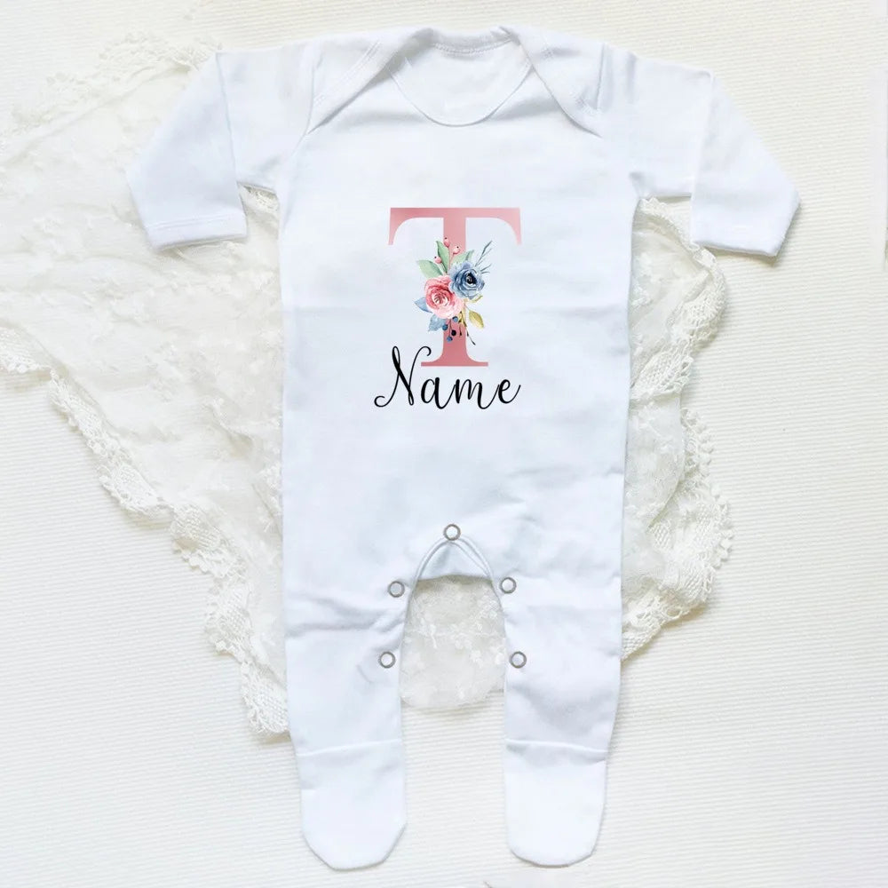 Personalised Babygrow Sleepsuit Flower Initial Infant Romper Baby Coming Home Outfit Newbron Shower Gift Baby Girls Sleepsuit