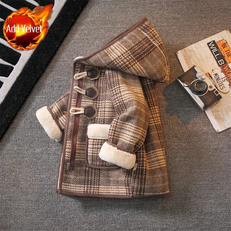 Boys Winter Wool Coat 2025 New Style Kids Thickened Fleece Lined Plaid Wool Jacket Thick Winter Clothing