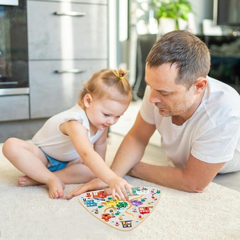 Board Game Toddlers Toy Walking Maze Wooden Chess Board Wooden Fruit Maze Board Movable Maze Board Wood Board Taste Game