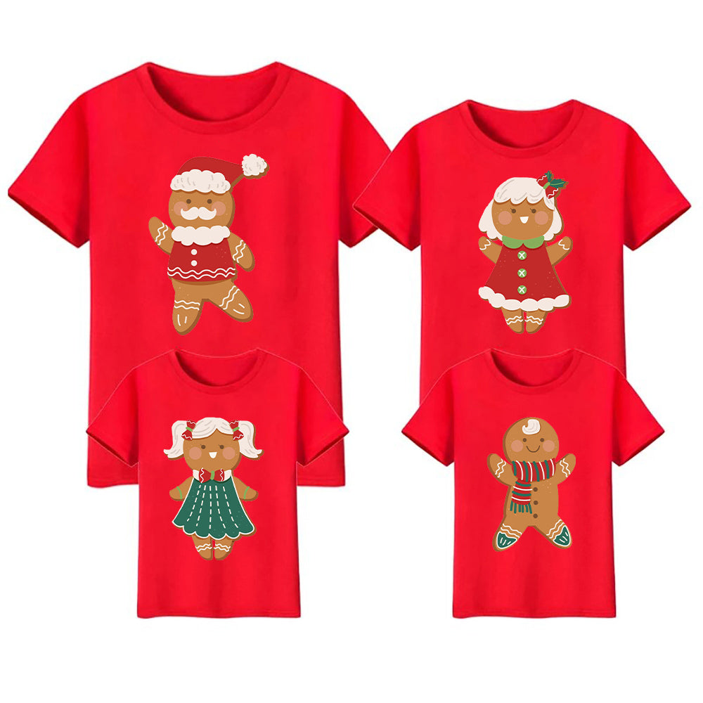 Christmas Cookie Print Family Matching Outfits Mommy Daddy Daughter Son Kids T-shirt Red Short Sleeve T Shirt Xmas Party Clothes