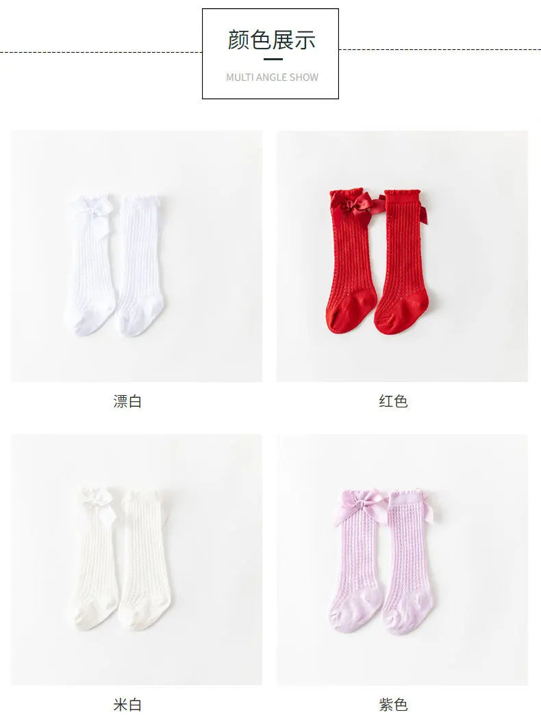 Limit quantity 0-2Y Children Girls Royal Style Bow Knee High Fishnet Socks Baby Toddler Bowknot Socks Kid Hollow Out Sock Sox