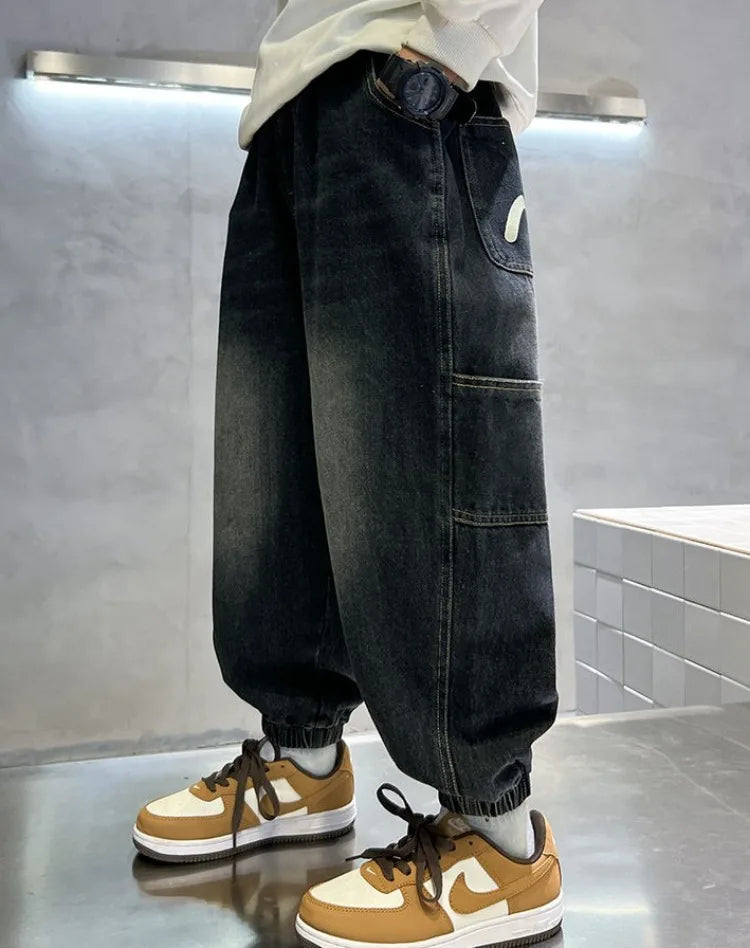 Boys' Fleece-Lined Jeans 2025 New Autumn/Winter Thermal Insulated Trendy Long Pants for Big Tall Kids, Stretchy Fabric Loose Fit