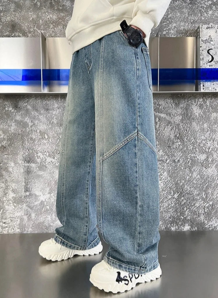 Boys' Jeans Spring Autumn Loose Straight Leg Stylish Versatile Long Pants Hot Sale Ages 7-14