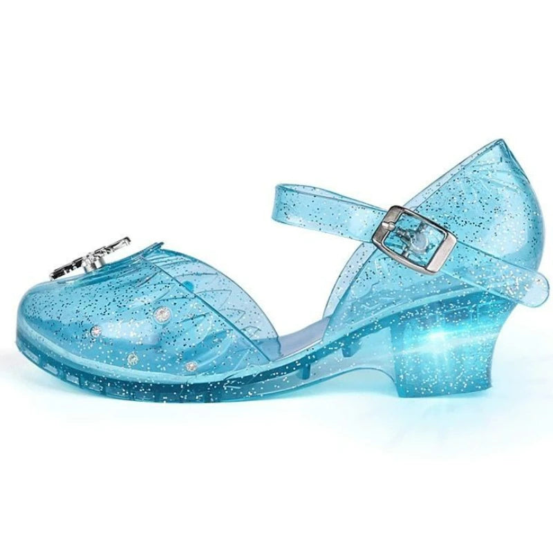 Children's Sandals Summer Crystal Shoes Classic Frozen Princess Elsa Jelly High Heels Party Dance Blue Shoes Size 26-35