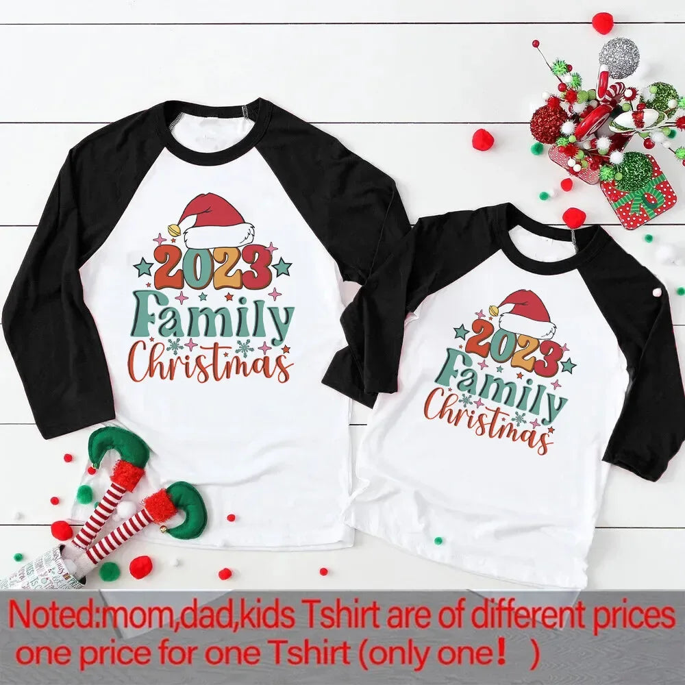 Merry Christmas Deer Print Xmas Family Matching Outfits Father Mother Son Daughter Family Clothes Christmas Party Family T-Shirt