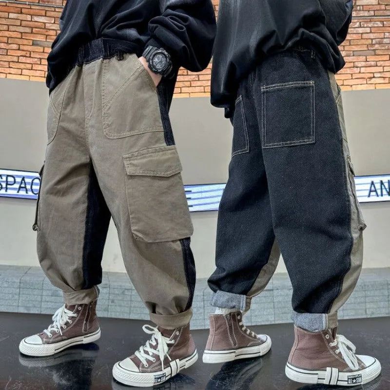 Boys' Cargo Pants 2025 Spring Autumn K-Fashion Loose Fit Tween Boys Stylish Casual Long Jeans Pants