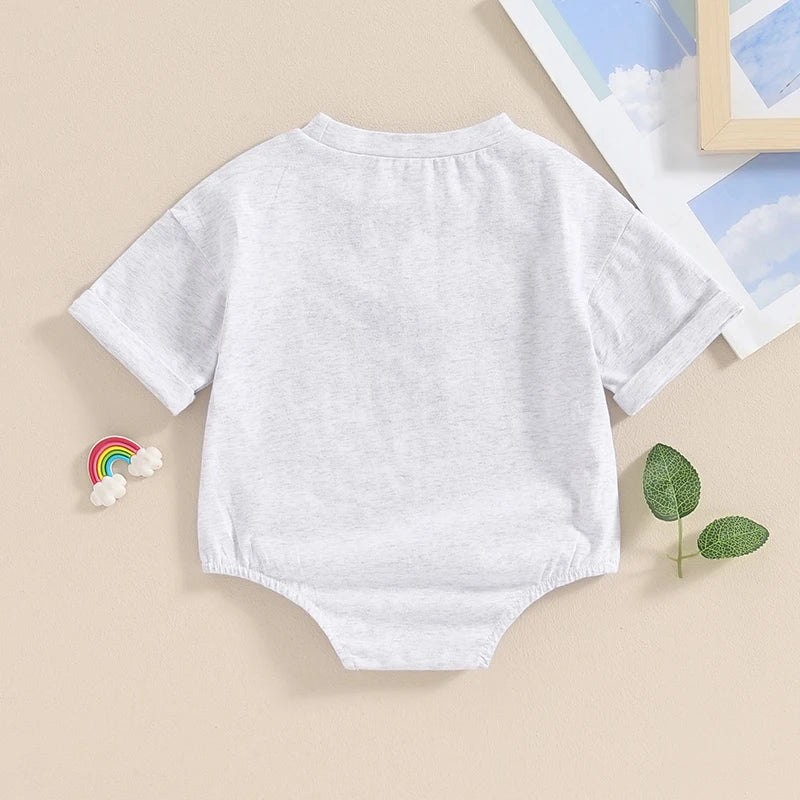 Independence Day Baby Romper with American Flag Print Round Neck Short Sleeve Bodysuit Toddler Patriotic Outfit for 4th of July