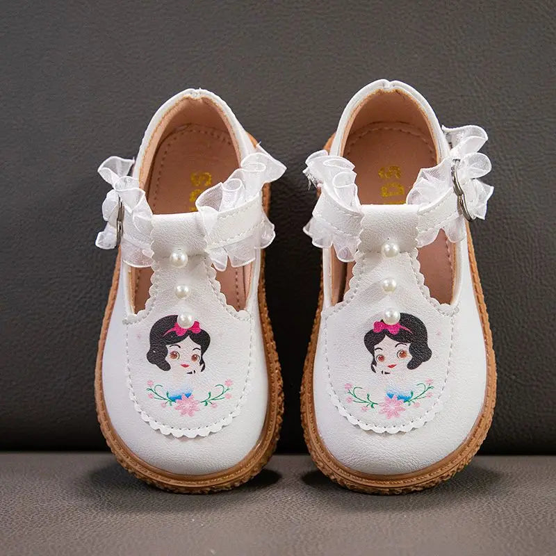 Disney Girls' Leather Shoes Lolita Princess Elsa Shoes Soft Sole Shoes Spring Children's Autumn Girl White Shoes Size 23-35