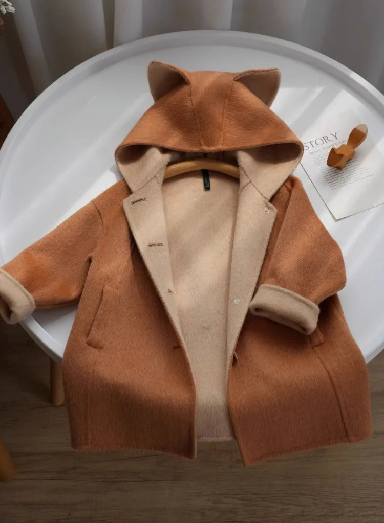 2025 Autumn New Kids Cartoon Cute Fox Wool Coat Thickened Warm Winter Outerwear for Boys Girls Toddler To Teen