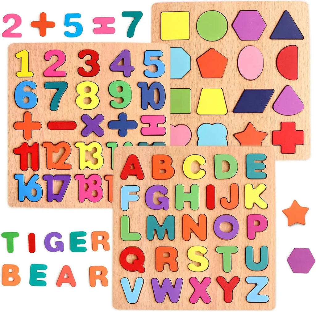 Wooden Puzzles Toys for Kids 3 Year Alphabet Numbers Children Montessori Educational Learning Toys abc Letters Preschool Gift