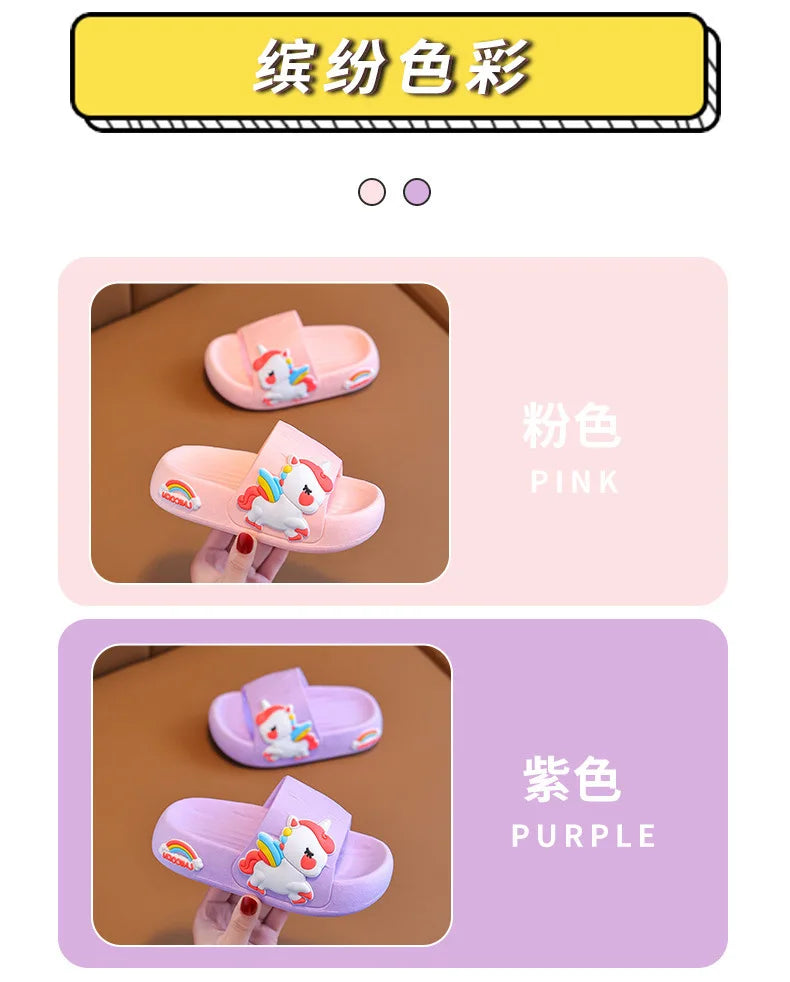 Summer Kids Home Shoes Flip Flops Baby Girls Slippers for Children Cartoon Unicorn Bathroom Antislip Thick Sole Slides 2-8 Years