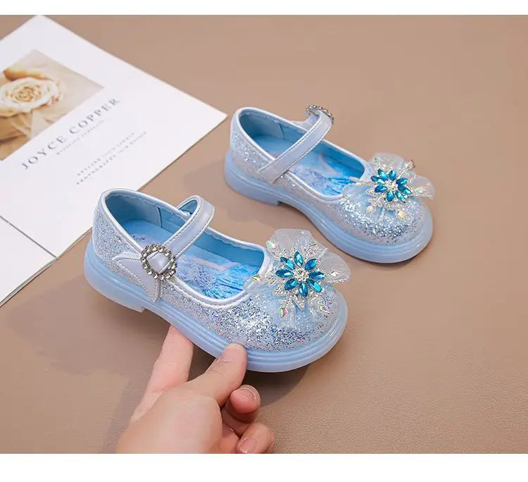 Disney Children's High Heel Princess Elsa Party LED Light Shoes Summer Girls Sandals Baby Girls' Crystal Blue Pink Shoes 23-34