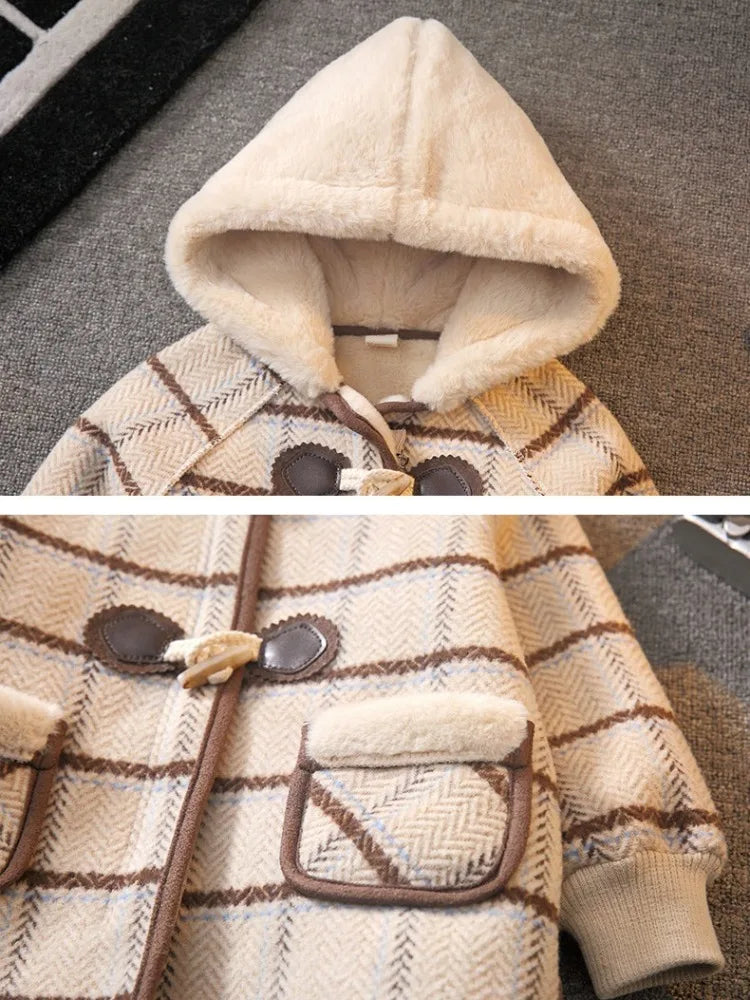 Boys Winter Wool Coat 2025 New Style Kids Thickened Fleece Lined Plaid Wool Jacket Thick Winter Clothing