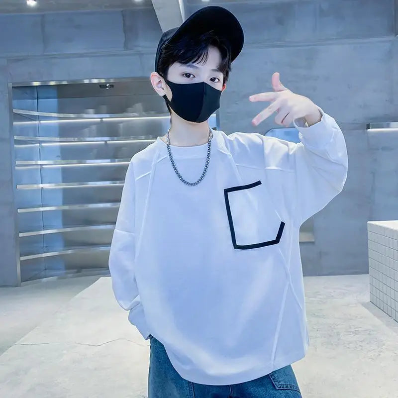 Long Sleeve Cotton T-shirt 8 To 10 Year Old Boy Clothes Children's Clothing Boys Kids 2025 Outdoor Boys' From 12 Years T-shirts