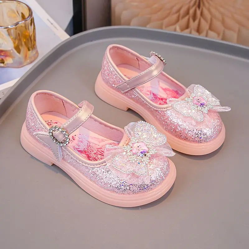 Disney Children's High Heel Princess Elsa Party LED Light Shoes Summer Girls Sandals Baby Girls' Crystal Blue Pink Shoes 23-34