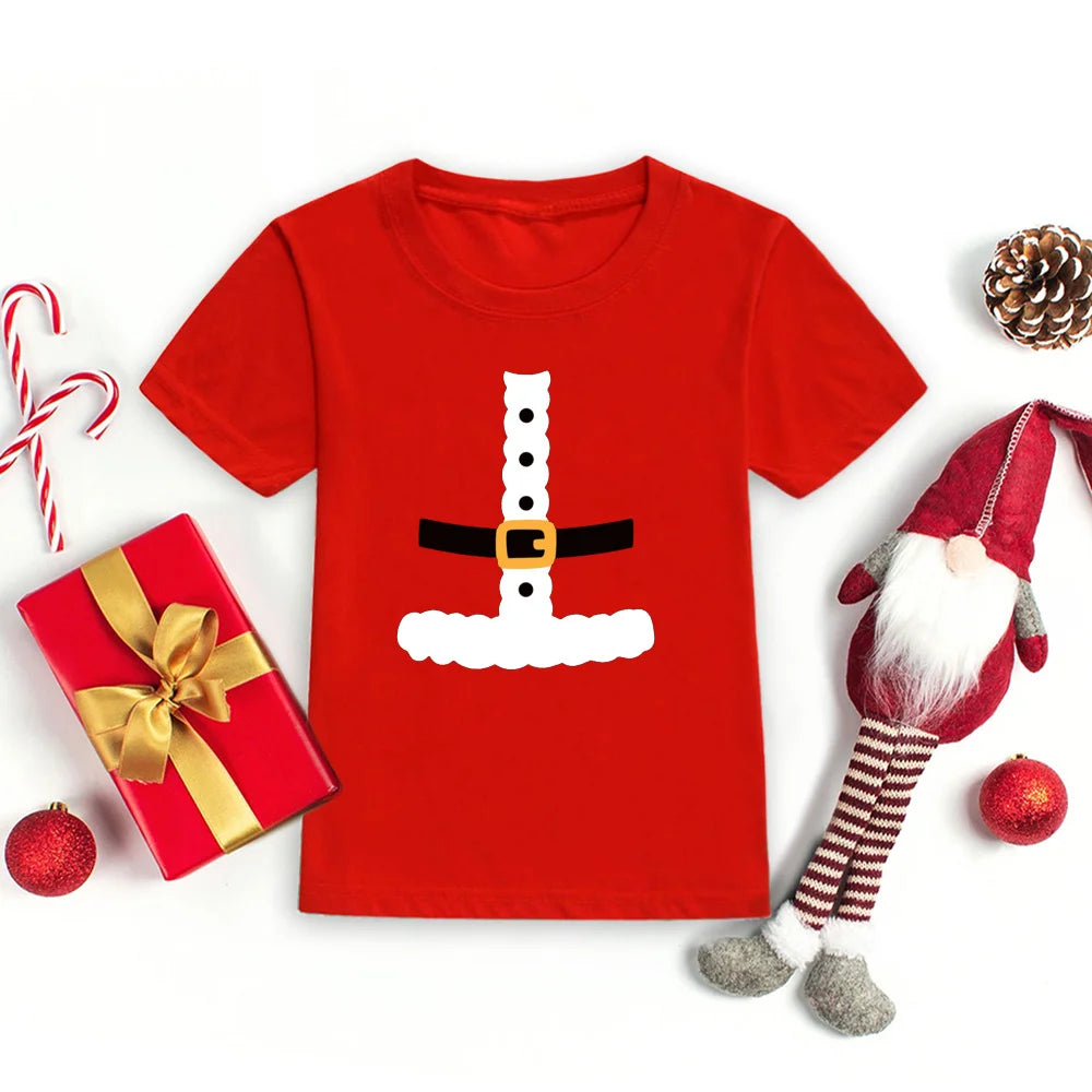 Christmas Santa Belt Kids T-shirt Boy Girl Clothes Toddler Funny Christmas Shirt Santa Costume Shirts Xmas Party Kid Gift Shirt