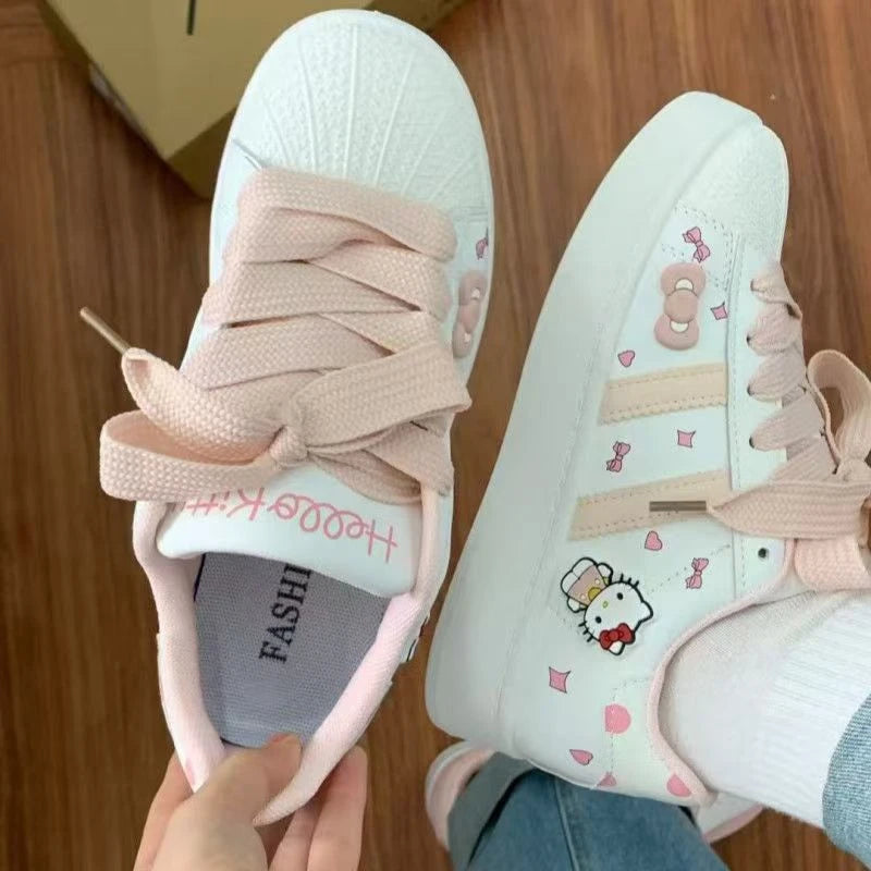 Kids'Casual Shoes Sneakers Cartoon Hello Kitty PU Leather For Girls Printed Anti-slip Breathable Blue Pink Shoes Size 26-37