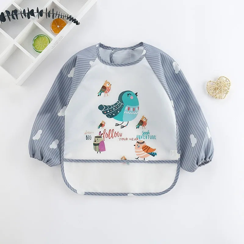 PANGDUBE Waterproof Art Smock Long Sleeve Coverall with Pocket Toddler Painting Apron Baby Feeding Bib for Boys Girls Bib