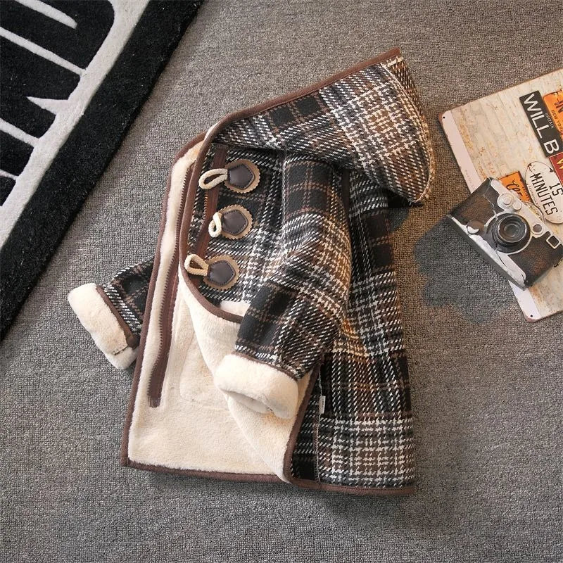 Boys Winter Wool Coat 2025 New Style Kids Thickened Fleece Lined Plaid Wool Jacket Thick Winter Clothing