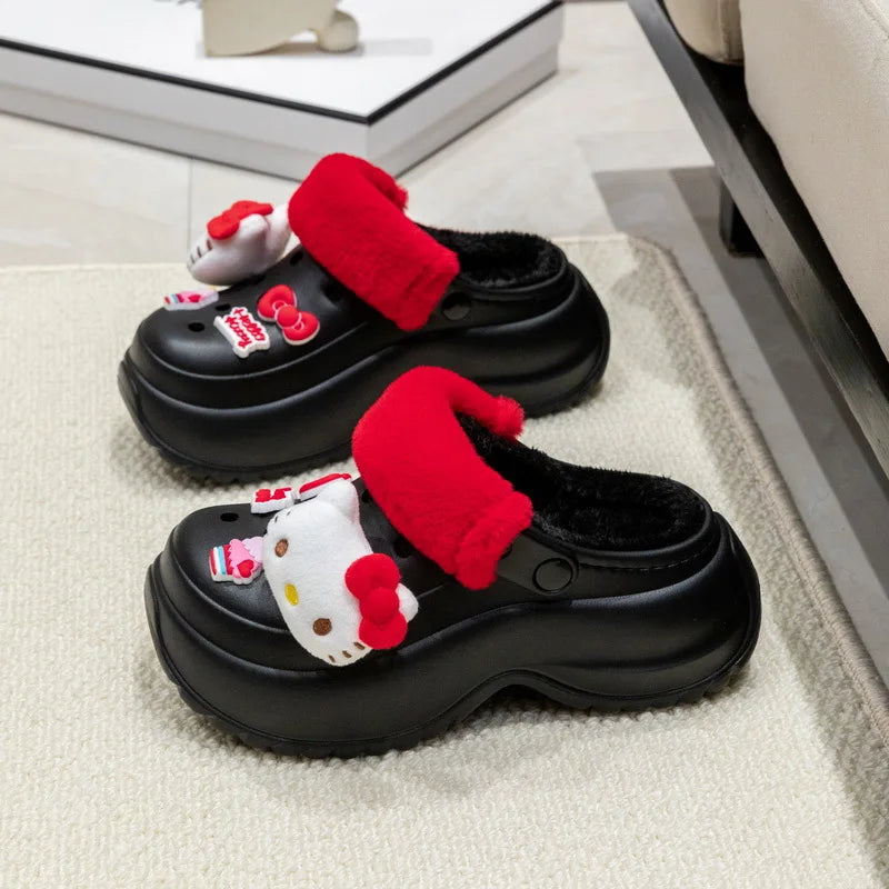Kids' Slippers House Slipper Cotton EVA Cat Winter Shoes For Girls Warm Anti-slip Thick Bottom Black White Shoes Size 35-40
