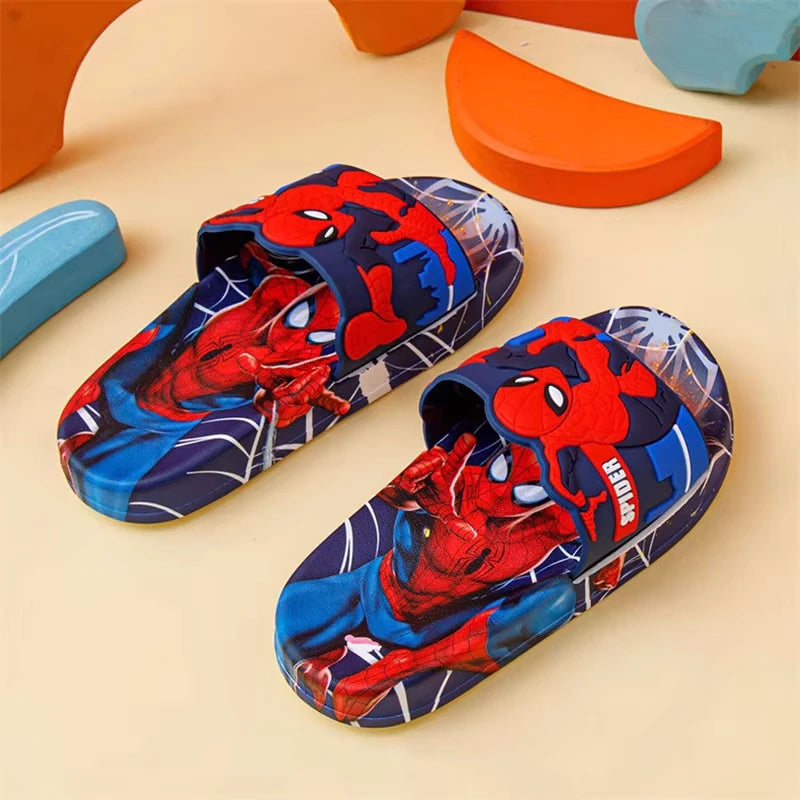 Disney Children Slippers Kids Cartoon Spiderman Boys Girls Soft Sole Shoes Anti-Slip Slippers Boys' Beach Blue Shoes Size 26-35