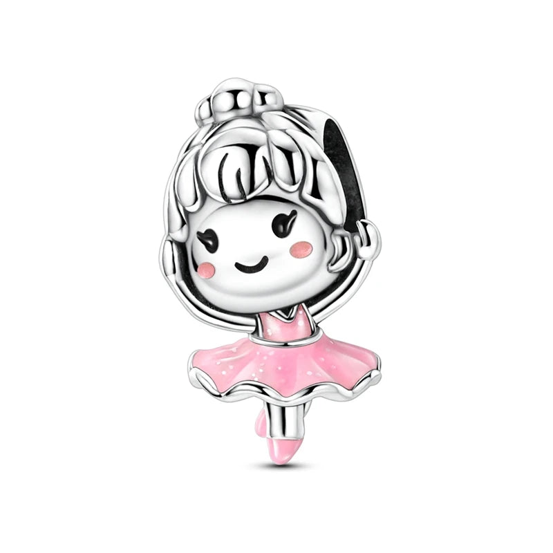 925 Sterling Silver Original Pink Ballet Shoes Charms Ballet Dancer Pendants For Women DIY Bead Fit Original Bracelet Necklace