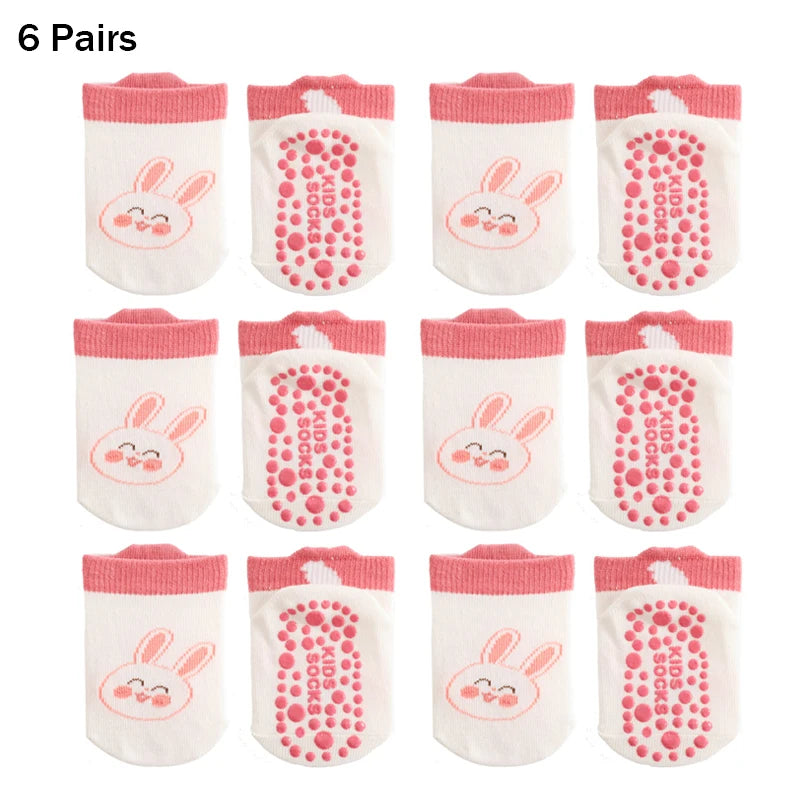 6 Pairs Spring Summer Kids Cotton Socks Children Autumn Cute Cartoon Animal Pattern Comfy Breathable Baby Non-slip Floor Socks