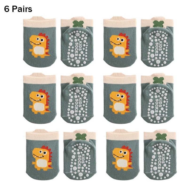 6 Pairs Spring Summer Kids Cotton Socks Children Autumn Cute Cartoon Animal Pattern Comfy Breathable Baby Non-slip Floor Socks