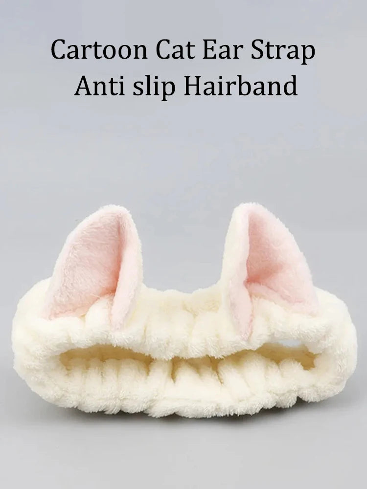 Hairband Cat Coral Plush Headband Cute Soft Hair Bow Headband Hairband Wash Face Makeup Headband Bandage Girl Accessories