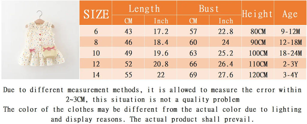(9 Months -4 Years Old) Summer New Colorful Polka Dot Baby Girl Dress, Countryside Style Children'S Clothing Free Gift Bag