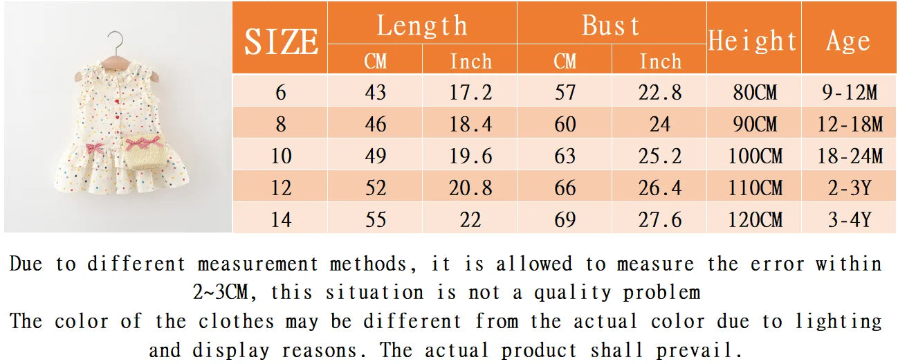 (9 Months -4 Years Old) Summer New Colorful Polka Dot Baby Girl Dress, Countryside Style Children'S Clothing Free Gift Bag