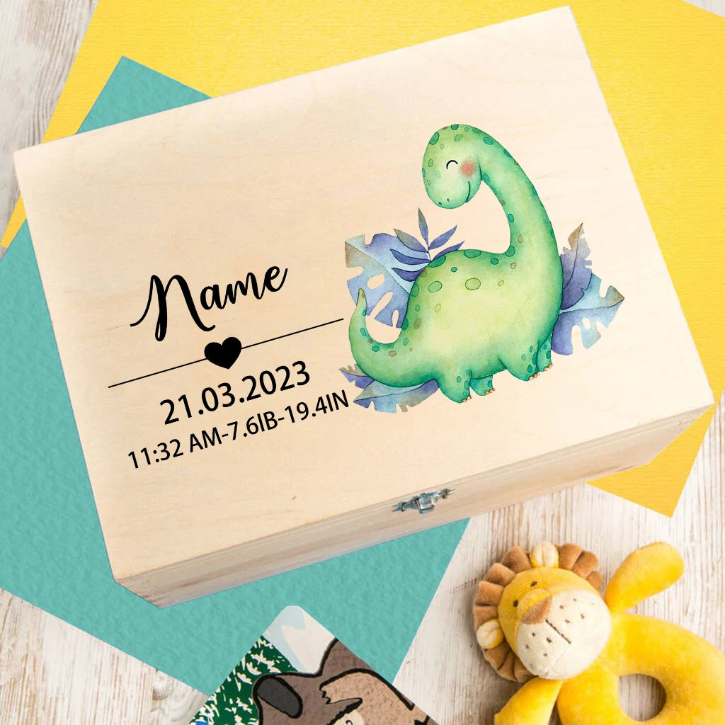 Custom Wooden Baby Box Newborn Baby Gift Personalised Infant Memory Box Cute Animal Print Wood Box Birth Stats Gift New Mom Gift