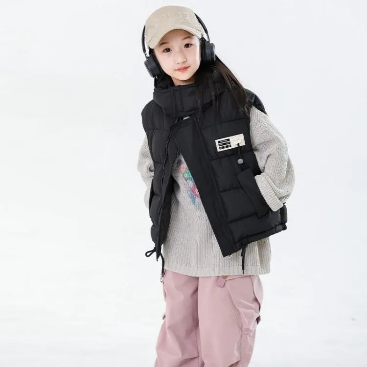 2025 Kids Puffy Windproof Quilted Sleeveless Jacket Korean Style Oversized Cargo Vest for Toddler Boys Thermal Insulated Outdoor