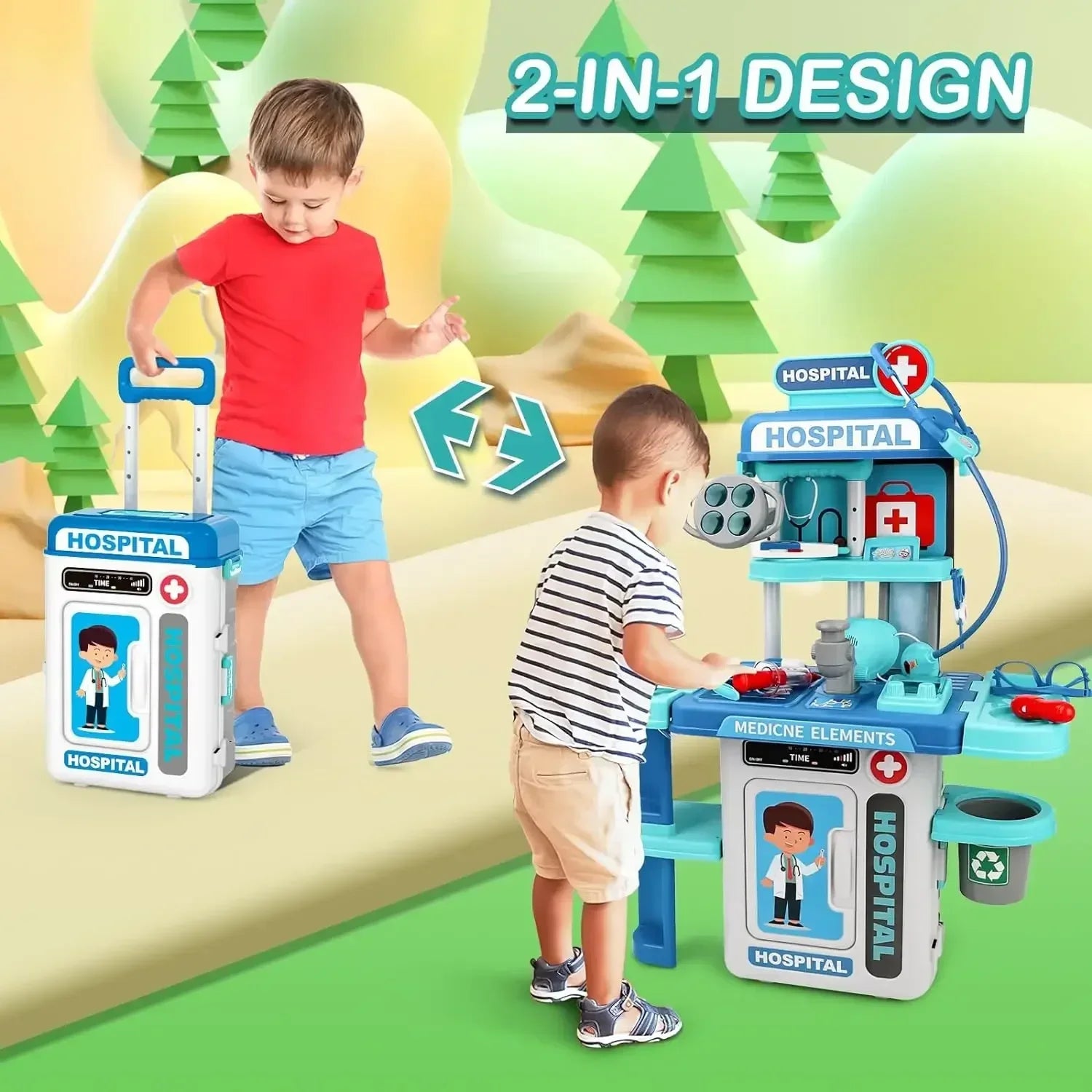 2 in 1 Doctor Kit for Kids Pretend Play Medical Station with Stethoscope Thermometer Sounds & Lights Doctor Toys for Boys Girls